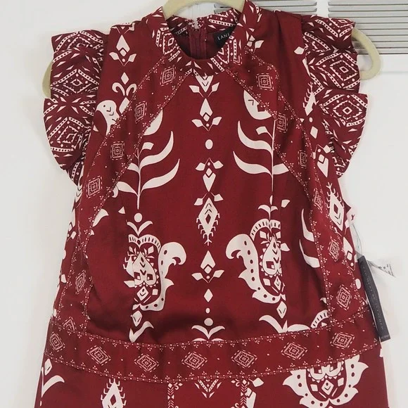 Lane Bryant Burgundy‎ Floral Print Maxi Dress Flutter Sleeve Mock Neck Size 16 - Picture 2 of 13